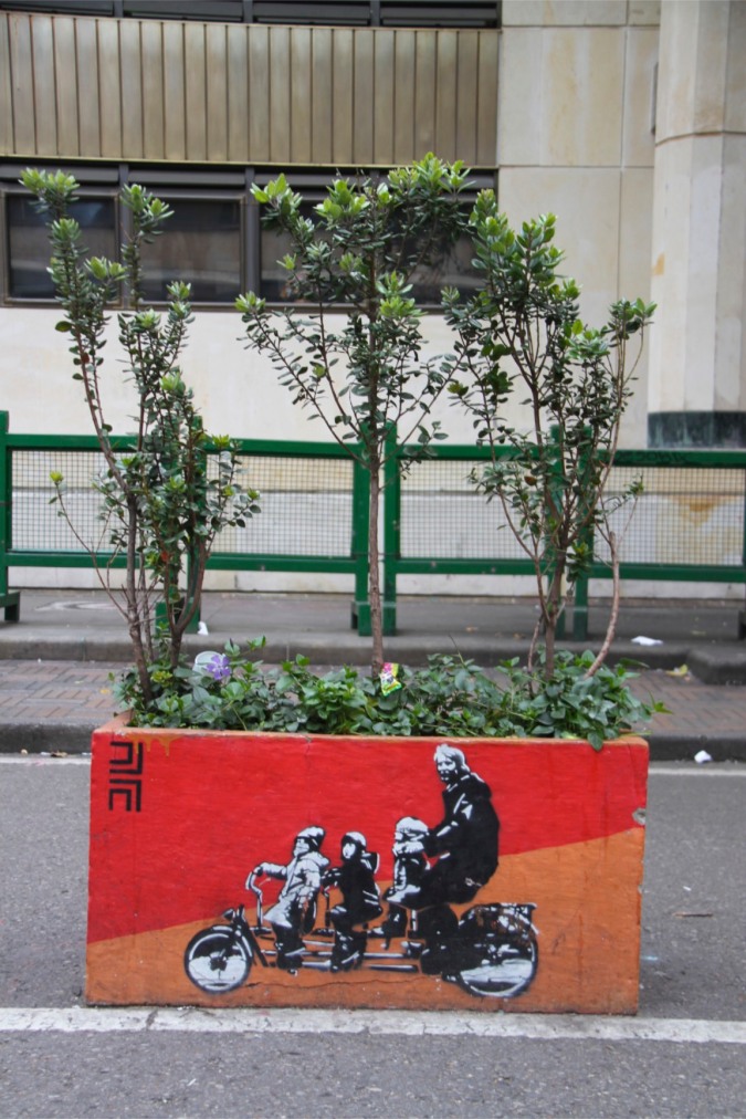 Plant pot street art, Bogota, Colombia