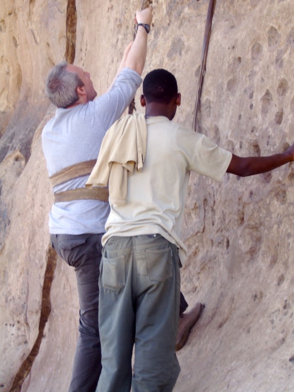 Contemplating the climb to Debre Damo Monastery, Ethiopia, Africa
