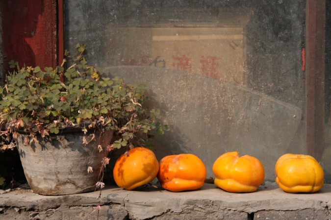 Fruits on a window ledge in a hutong, Beijing, China