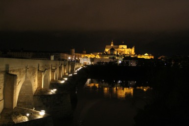 Mezquita and Roman Bridge at night, Cordoba, Andalusia, Spain