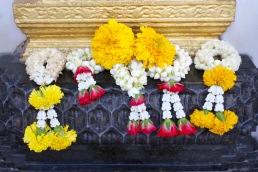 Floral offerings, Buddhist temple, Bangkok, Thailand